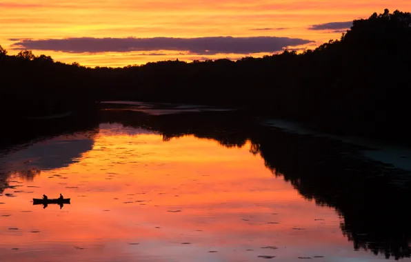 Twilight, river, sky, sunset, clouds, evening, dusk, reflections