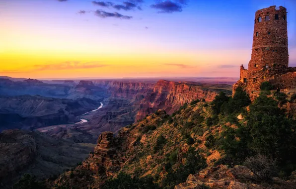 Picture desert, AZ, USA, twilight, the Colorado river, National Park Grand canyon, watchtower