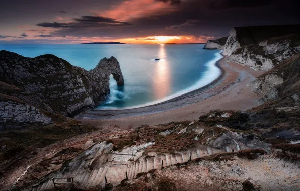 Sea, beach, the sky, rocks, arch, UK