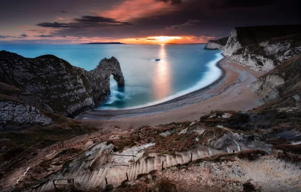 Picture sea, beach, the sky, rocks, arch, UK