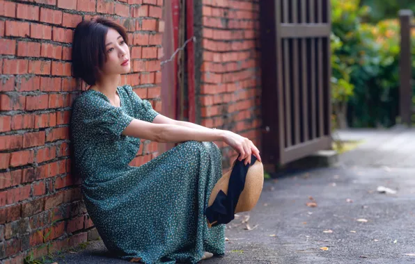 Picture dress, hat, Asian, bokeh