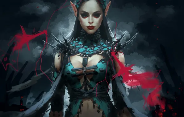 Girl, elf, dark, Art, art, elf