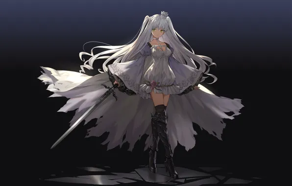Picture girl, weapons, background, sword, anime