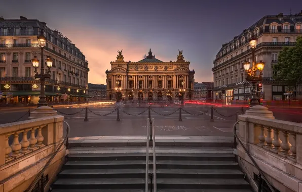 The sky, light, sunset, the city, lights, France, Paris, building