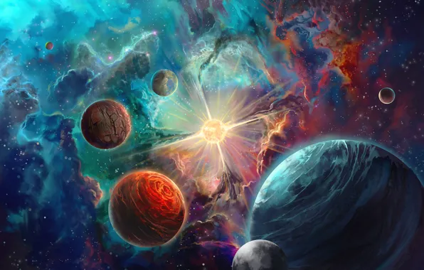 Space, nebula, space, planet, art