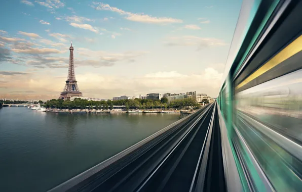 Movement, train, Paris, Eiffel Tower