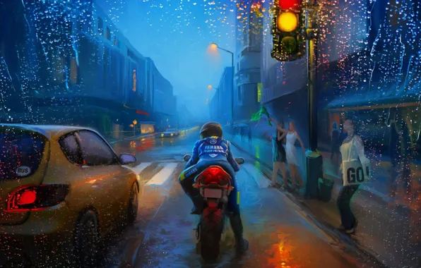Picture Art, Street, Rain, Bike