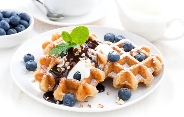 Picture chocolate, waffles, blueberries