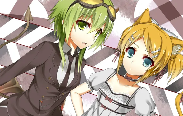 Girls, glasses, ears, vocaloid, neko, kagamine rin, gumi