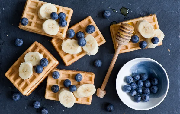 Berries, blueberries, waffles