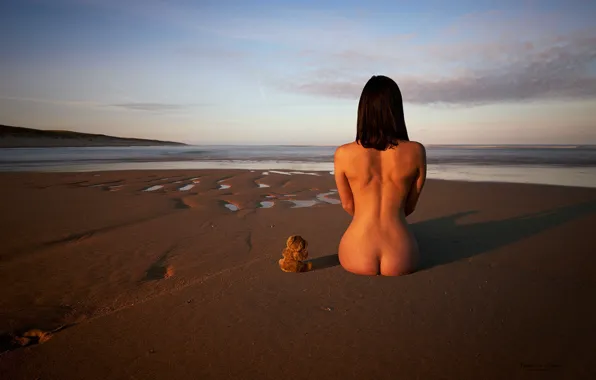 Beach, girl, bear