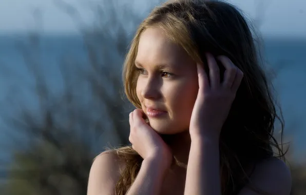 Girl, sexy, side, face, cute, sun light, Caesaria, nude body