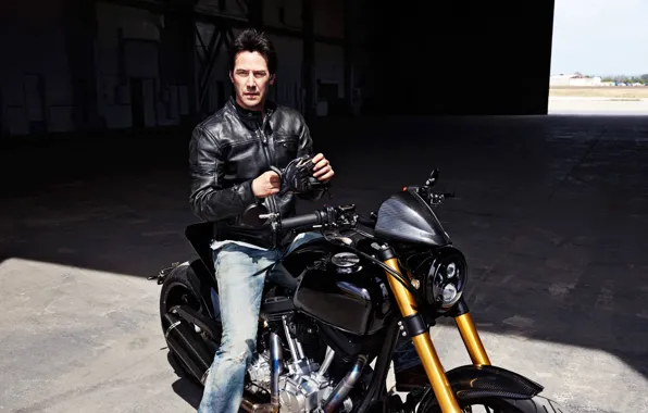Jeans, garage, jacket, motorcycle, male, Keanu Reeves, Keanu reeves