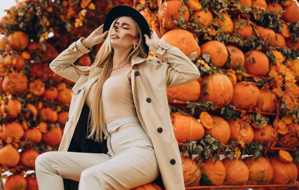 Autumn, girl, holiday, makeup, pumpkin, Halloween, Halloween, witch