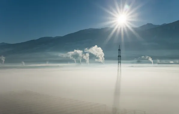 Picture fog, morning, power lines