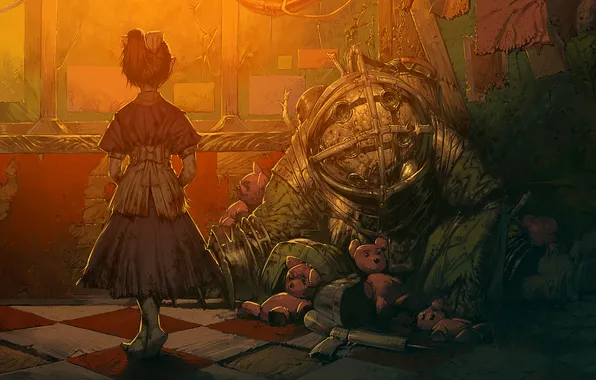 Metal, toys, art, costume, girl, Bioshock