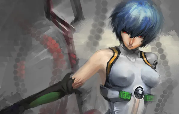 Girl, abstraction, hand, art, red eyes, neon genesis evangelion, shameimaru aya, shuyinnosi