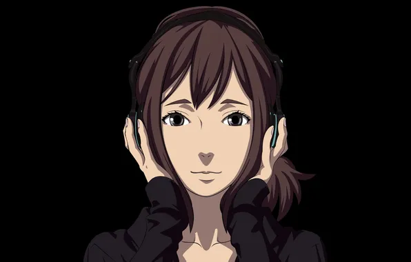 Look, girl, headphones, black background, Sammy, Eve no Jikan