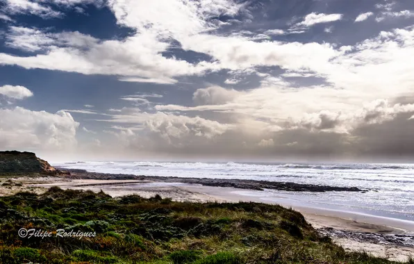 Sea, wave, beach, clouds, Filipe Rodrigues