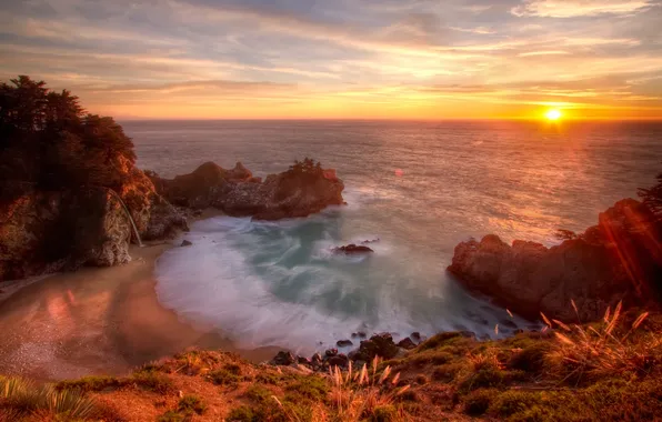 Sea, wave, the sky, water, mountains, nature, rock, stones