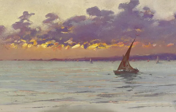 Picture boat, picture, sail, Fausto Zonaro, View of the Waterfront of Patras, Fausto Zonaro