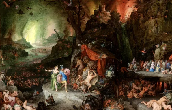 Jan Brueghel The Elder, historical painting, Aeneas and the sibyl in the underworld