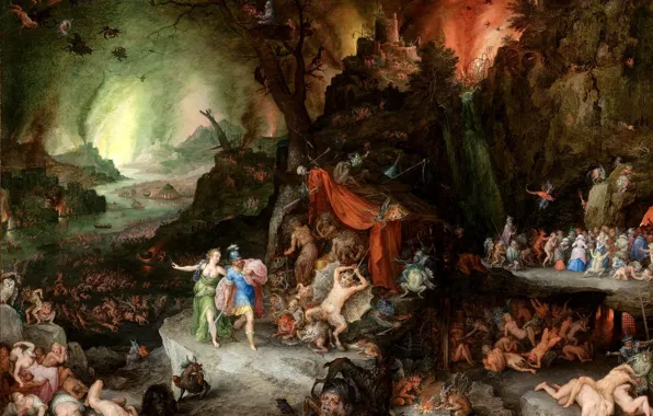 Jan Brueghel the elder, Historical painting, Aeneas and the sibyl in the underworld