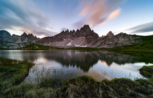 Mountains, lake, Italy, The Dolomites