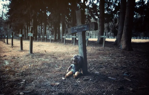 Crosses, graves, doll, cemetery