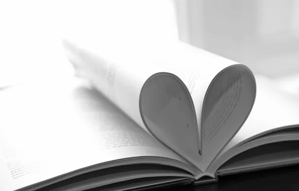 Heart, book, black and white, heart, page