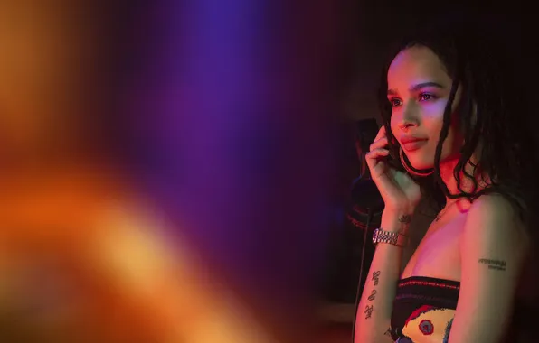 Background, makeup, headphones, actress, brunette, tattoo, hairstyle, Zoe Kravitz