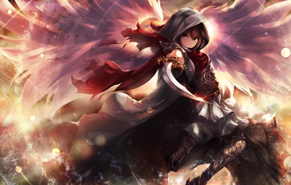 Picture look, girl, weapons, angel, sword, anime, art