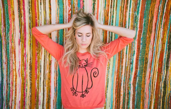 Picture cat, girl, strips, figure, blonde, jacket