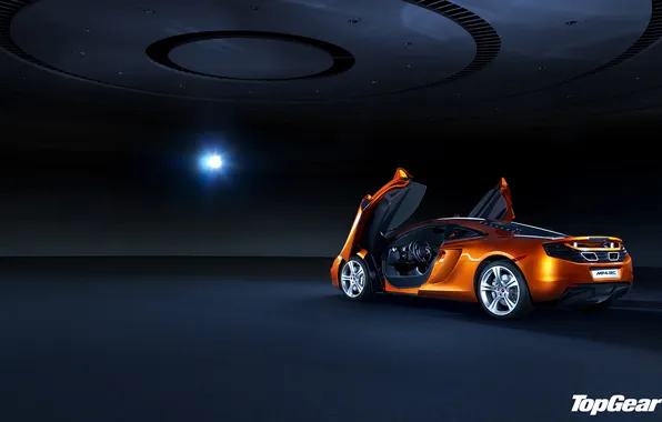 Picture light, background, McLaren, door, Top Gear, supercar, twilight, rear view