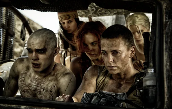 Charlize Theron, frame, postapokalipsis, Charlize Theron, Nicholas Hoult, Nicholas Hoult, Mad Max: Fury Road, Mad …