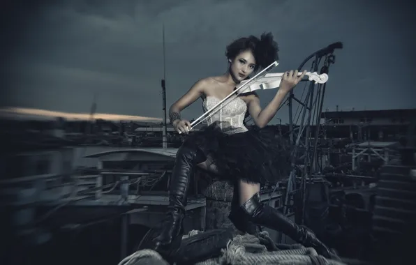 Girl, music, violin, Asian