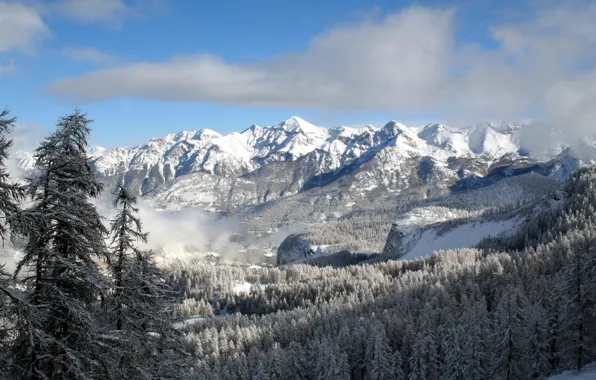 Clouds, snow, mountains