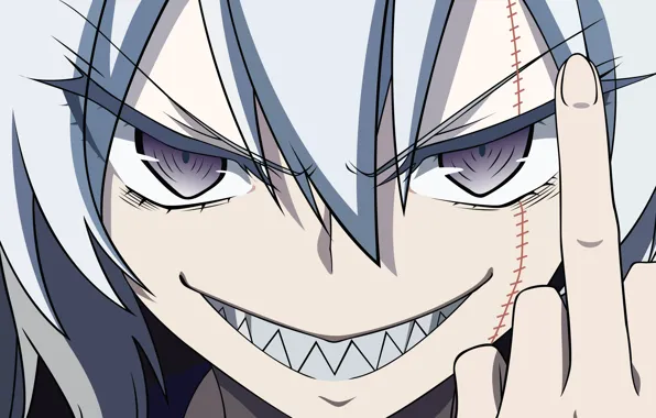 Teeth, finger, gesture, scar, Akuma no Riddle, Mahiru Banba, bad girl, hell of a grin