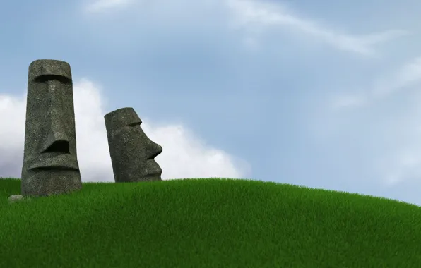 The sky, Grass, Easter island, Statues