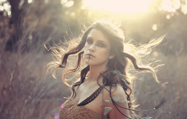 Girl, hair, feathers, curls