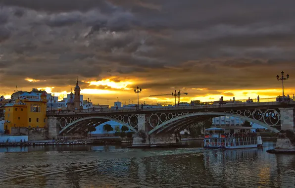 Picture clouds, bridge, the city, river