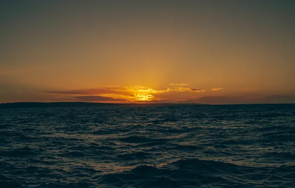Sea, the sun, clouds, sunset, horizon, twilight