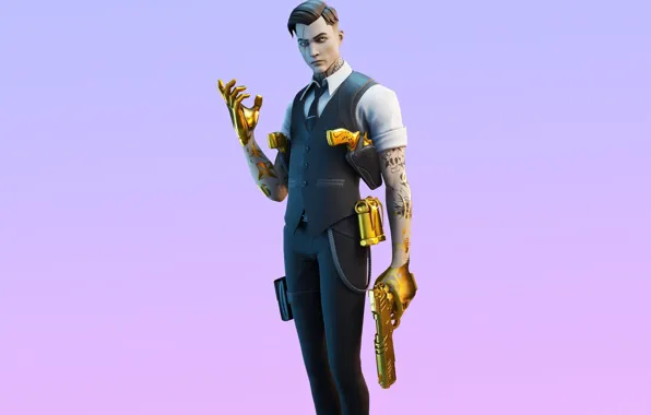 Picture background, guy, cyborg, Fortnite