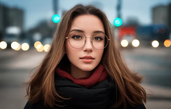 Picture girl, look, glasses, portrait