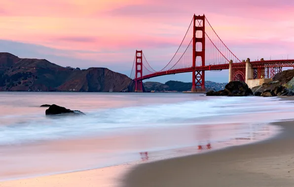 Sea, sunset, bridge, Strait, the evening, San Francisco, Golden Gate, Golden Gate Bridge