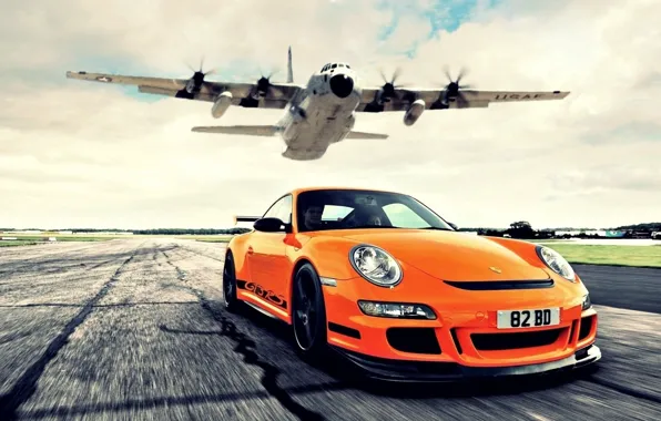 Picture orange, the plane, Porsche