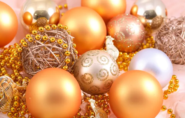 Decoration, holiday, patterns, new year, beads, new year, gold, Christmas balls