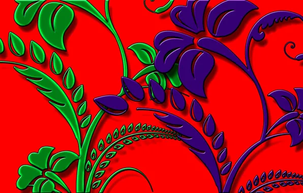 Picture leaves, flowers, nature, paint, plant, the volume, layer