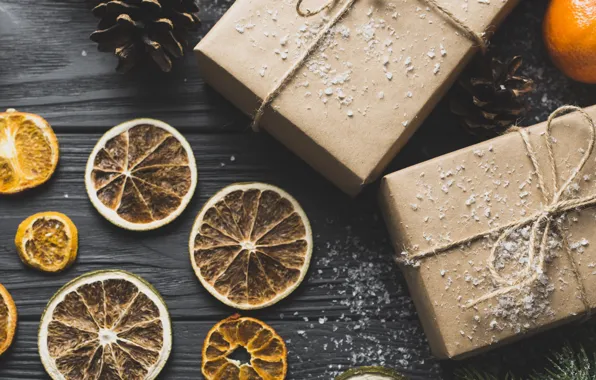 Gifts, bumps, Mandarin, dry orange, the new year 2018