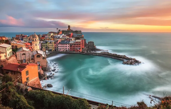 Sea, home, Bay, Italy, panorama, Vernazza
